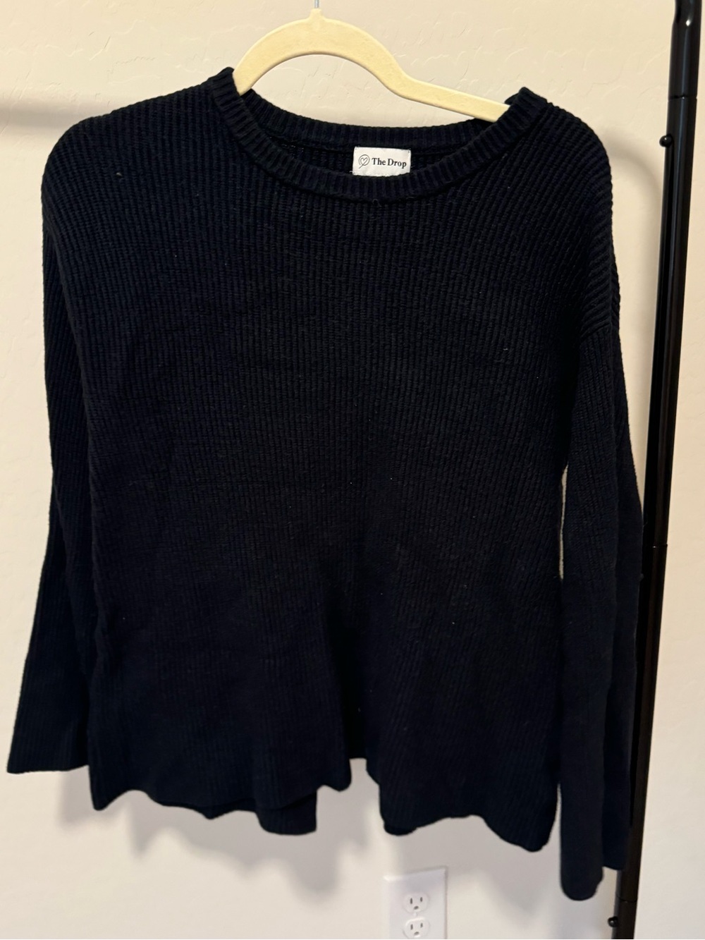 Women's Black Ribbed Crewneck Sweater